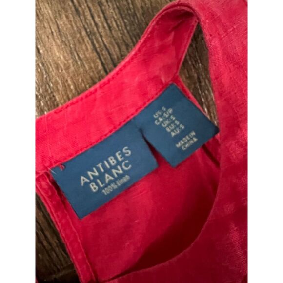 WOMENS ANTIBES BLANC 100% LINEN DARK PINK HALTER HI LO SUNDRESS SIZE SMALL - Picture 4 of 10